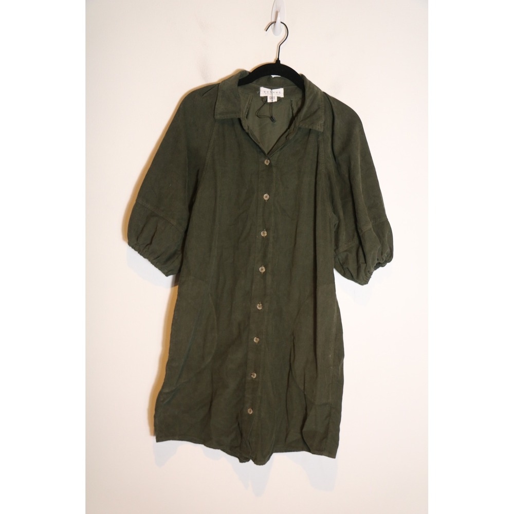 Velvet by Graham & Spencer Olive Green Corduroy Puff Sleeve Shirt Dress‎ XS